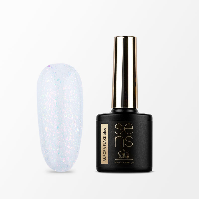 Sens Base Gel – Aurora Flake Blue 10g – Crystal Nails HEMA Free, gel de bază cu fibre de mătase