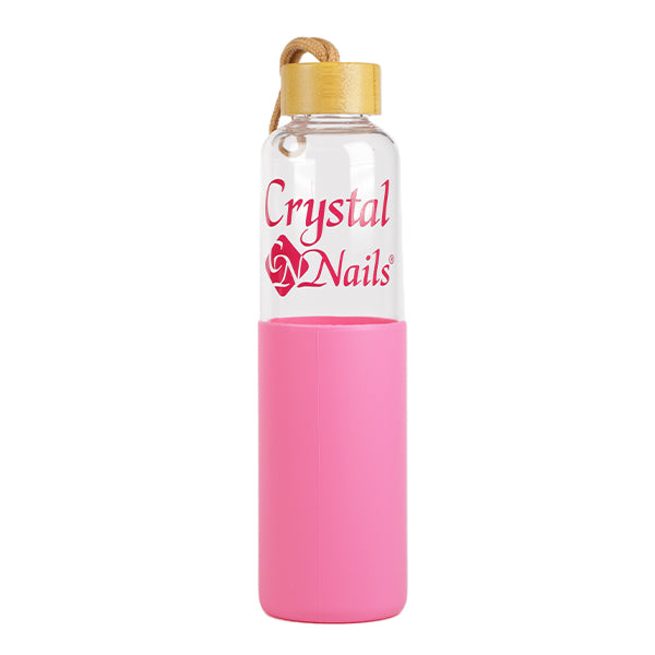 Sticlă cu husă din silicon roz și capac bambus - 750 ml - Crystal Nails