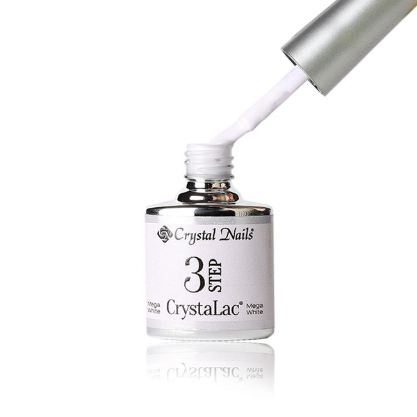 3Step Crystalac Mega White 8ml - Crystal Nails - flacon și aplicator