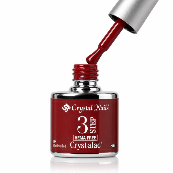 3Step HEMA FREE Crystalac HF Christmas Red 8ml - Crystal Nails - flacon și aplicator