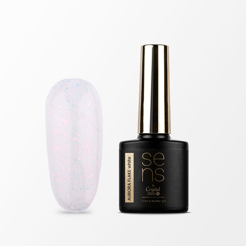 Sens Base Gel – Aurora Flake White 10g – Crystal Nails HEMA Free, gel de bază cu fibre de mătase