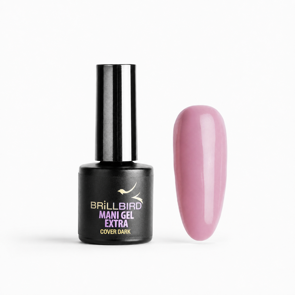 Mani Gel Extra Cover Dark - Rubber Base - BrillBird - flacon și swatch