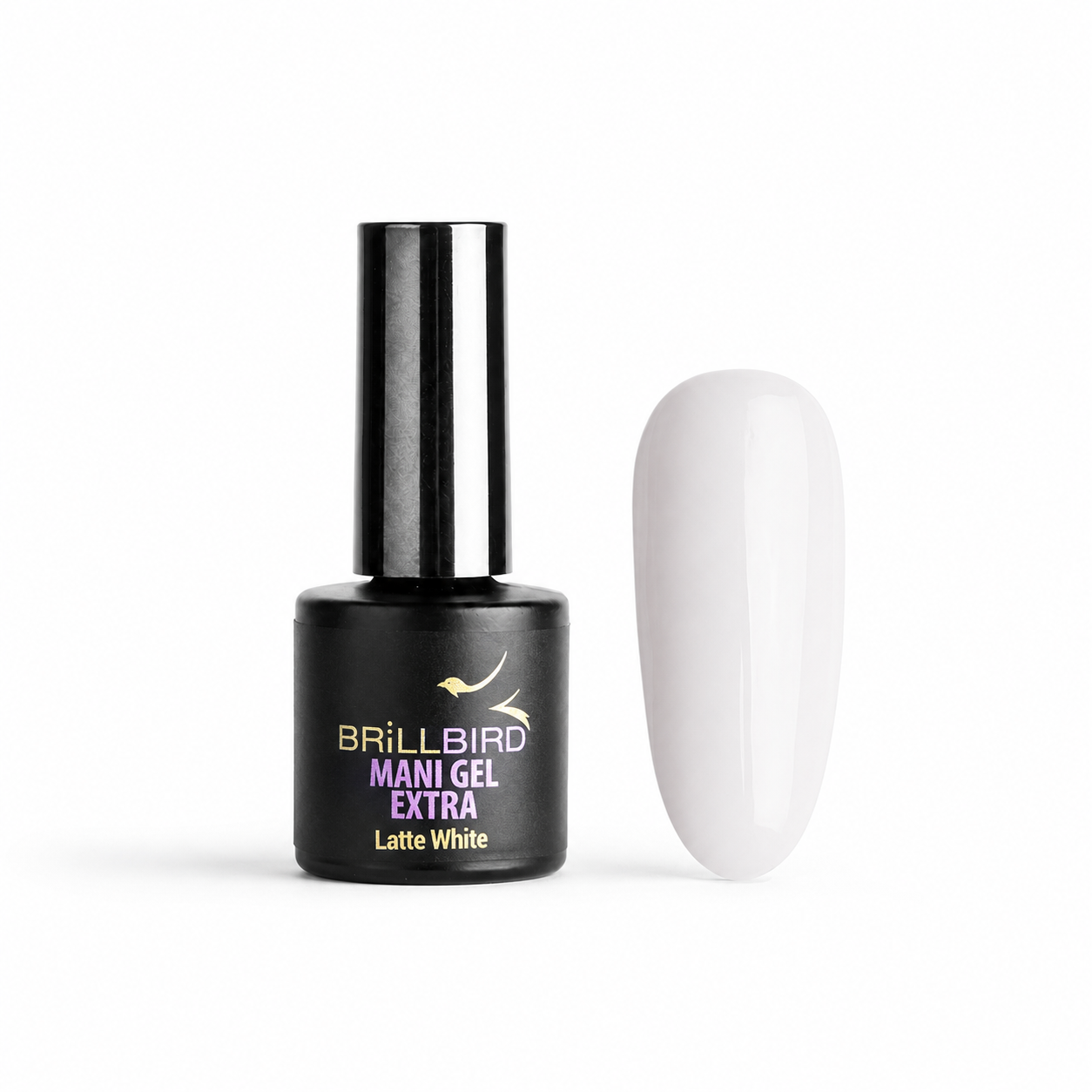 Mani Gel Extra Latte White - Rubber Base - BrillBird - flacon și swatch