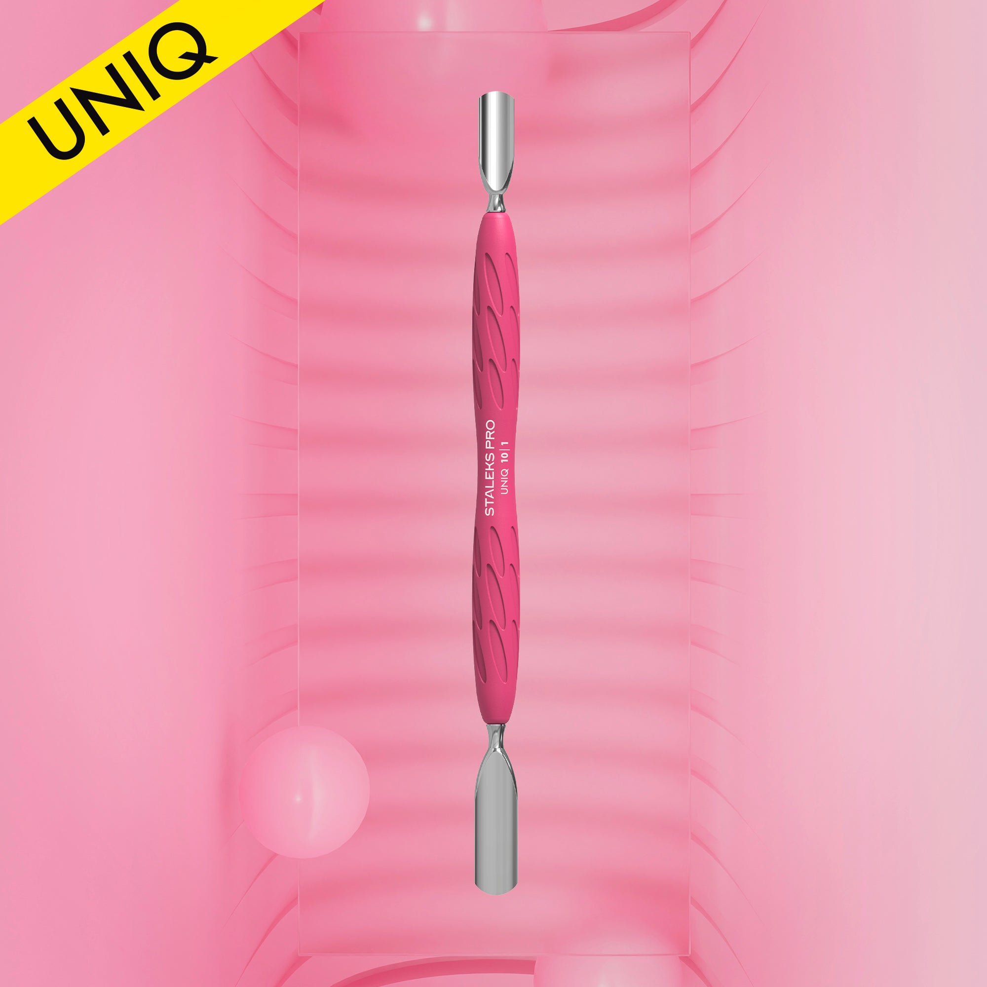 Pusher manichiură Gummy cu mâner din silicon UNIQ 10 TIP 1 (împingător lat și îngust rotunjit) (PQ-10/1) – Staleks