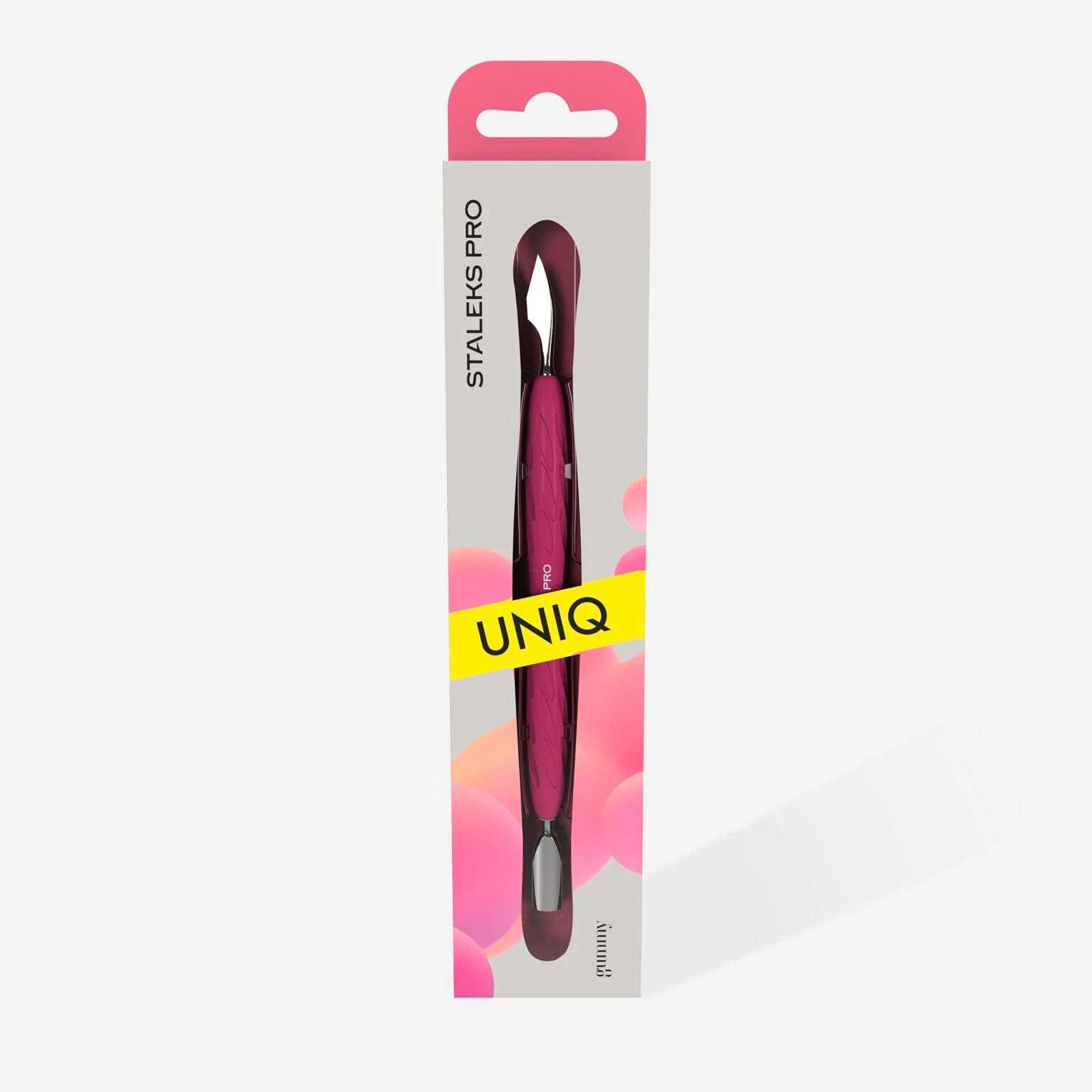 Pusher pentru manichiură Gummy cu mâner din silicon UNIQ 10 TYPE 3 (pusher îngust sș rotunjit cu lamă) (PQ-10/3) – Staleks
